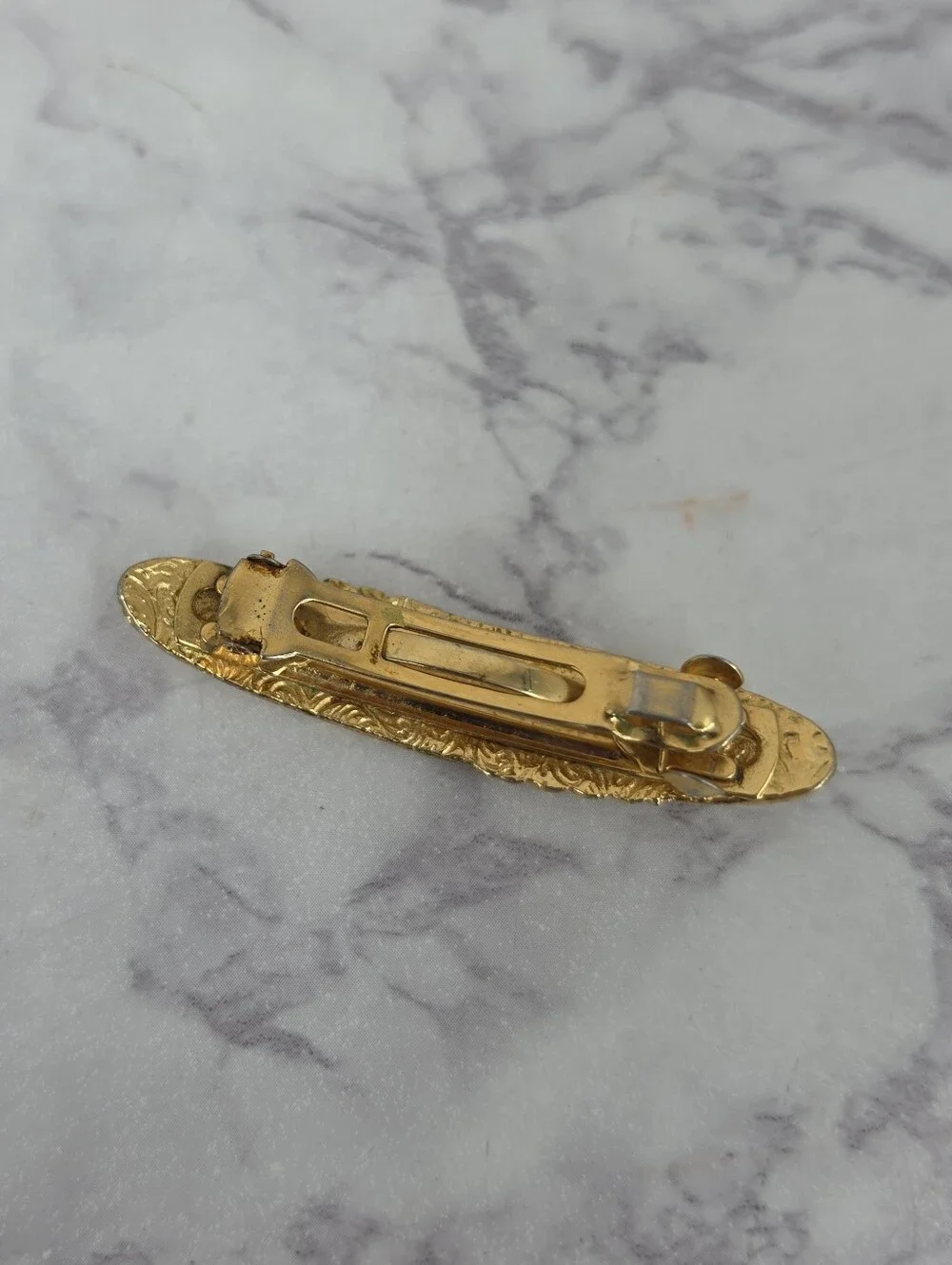 Vintage French Hair Barrettes Gold-Tone Vintage Floral Filigree Pearl Accent